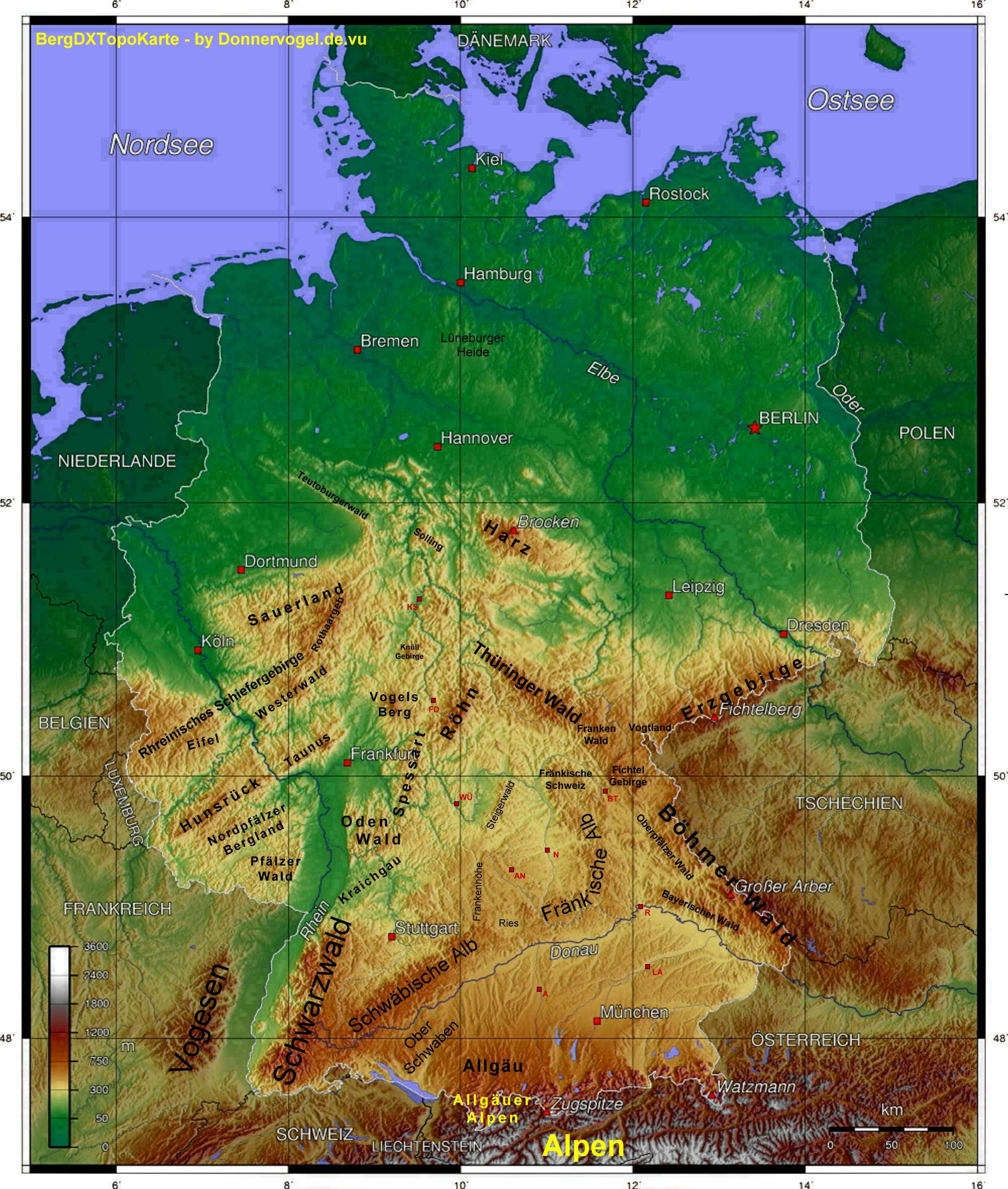 Deutschland Stumme Karte Gebirge